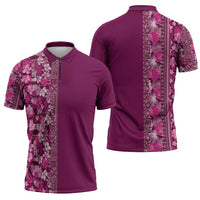 Hawaiian Tribal Elements Hibiscus Zipper Polo Shirt Pink Pattern - Polynesian Pride