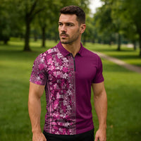 Hawaiian Tribal Elements Hibiscus Zipper Polo Shirt Pink Pattern - Polynesian Pride