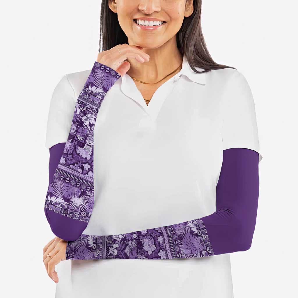 Hawaiian Tribal Elements Hibiscus Arm Sleeves Purple Pattern - Polynesian Pride