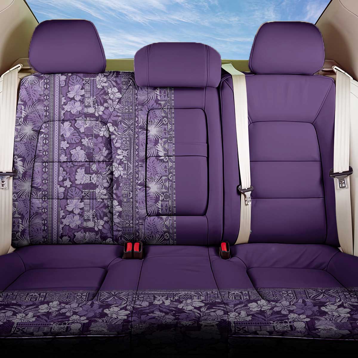 Hawaiian Tribal Elements Hibiscus Back Car Seat Cover Purple Pattern - Polynesian Pride