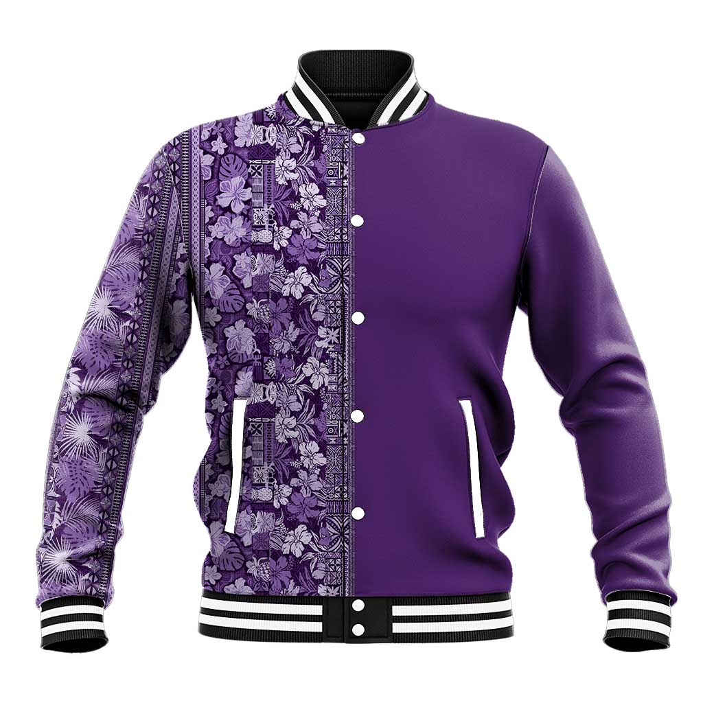 Hawaiian Tribal Elements Hibiscus Baseball Jacket Purple Pattern - Polynesian Pride