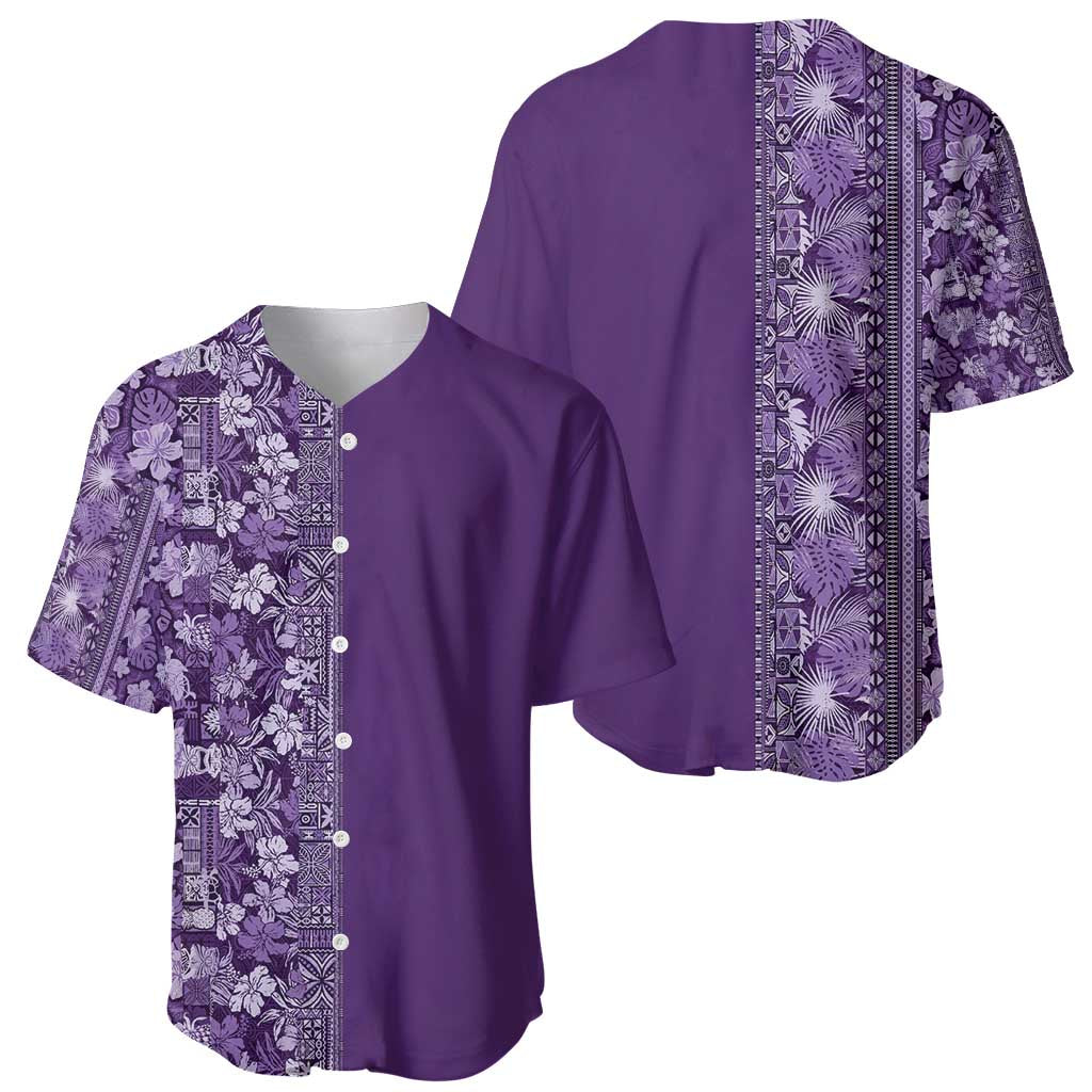 Hawaiian Tribal Elements Hibiscus Baseball Jersey Purple Pattern - Polynesian Pride