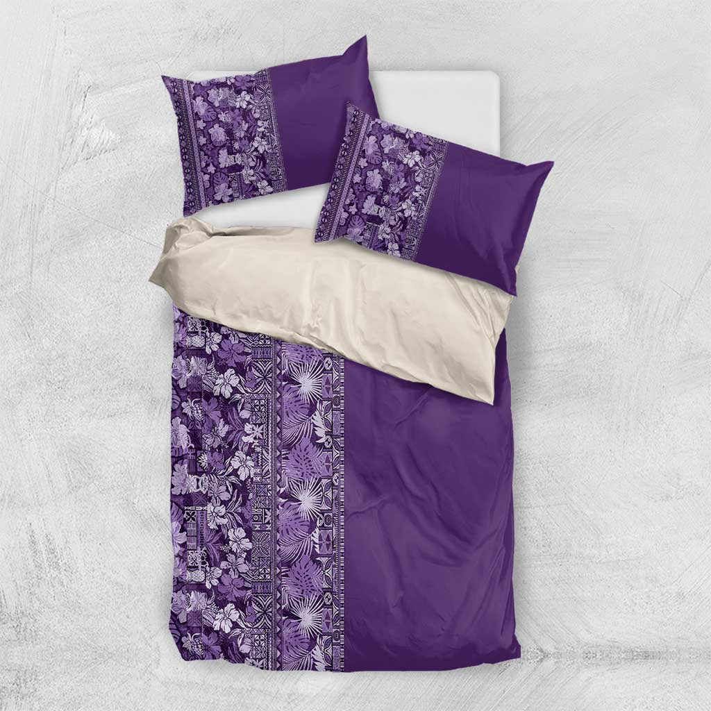Hawaiian Tribal Elements Hibiscus Bedding Set Purple Pattern - Polynesian Pride