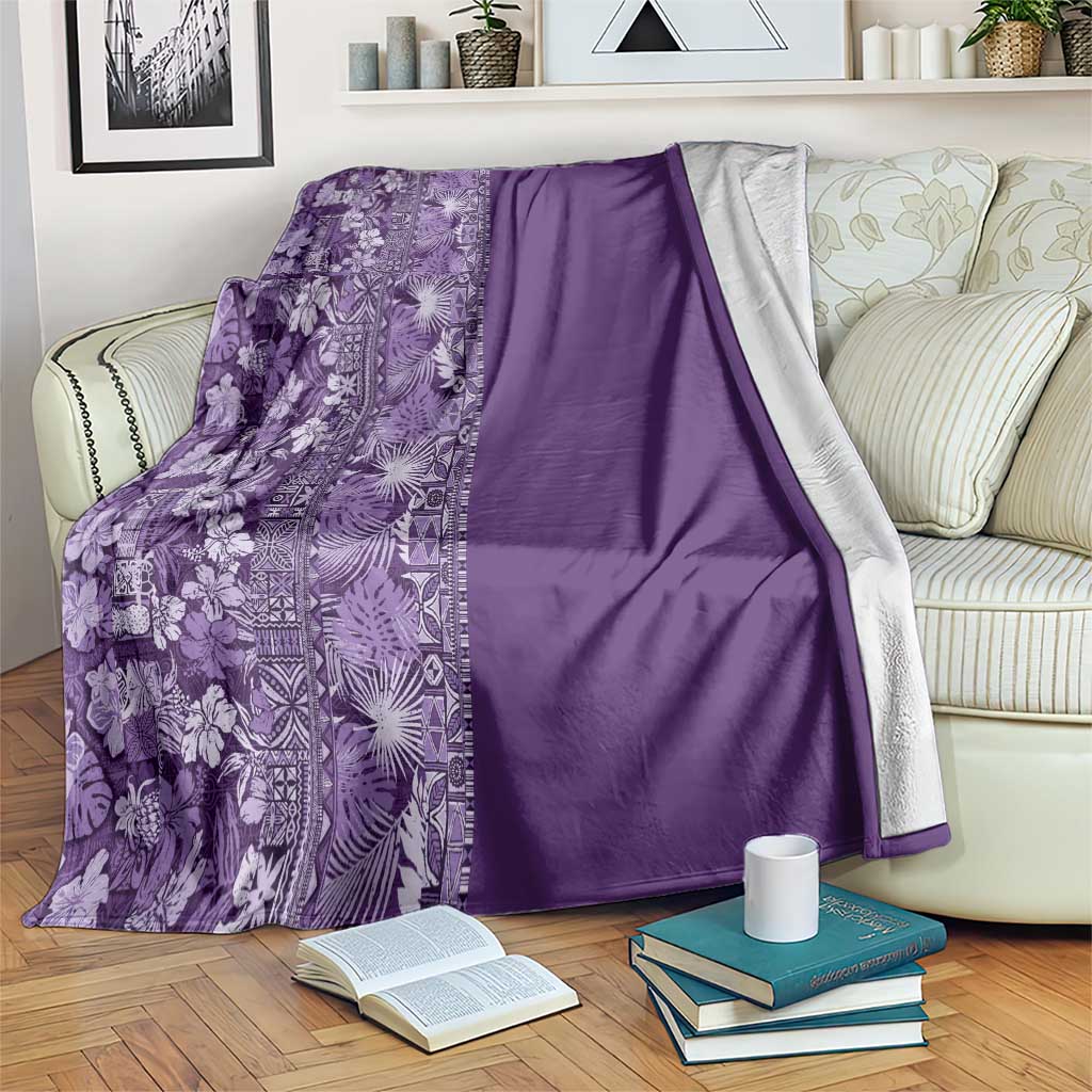 Hawaiian Tribal Elements Hibiscus Blanket Purple Pattern - Polynesian Pride
