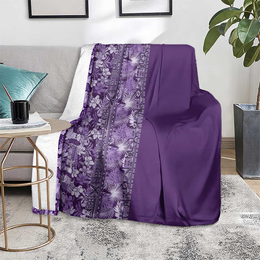 Hawaiian Tribal Elements Hibiscus Blanket Purple Pattern - Polynesian Pride