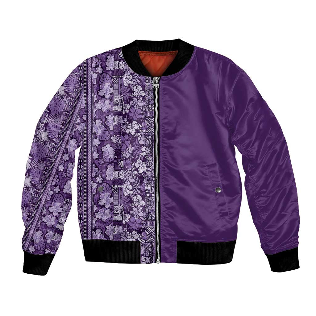 Hawaiian Tribal Elements Hibiscus Bomber Jacket Purple Pattern - Polynesian Pride