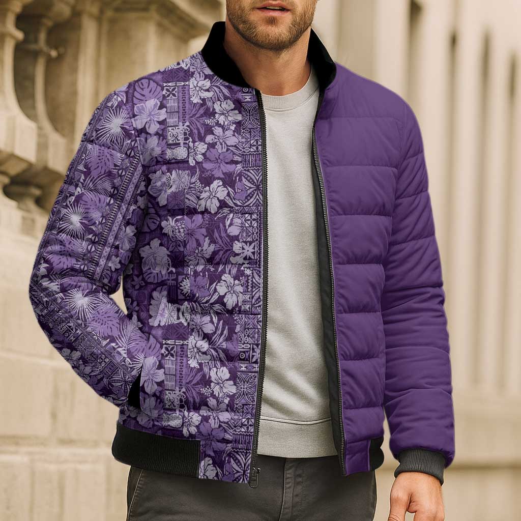Hawaiian Tribal Elements Hibiscus Bomber Puffer Jacket Purple Pattern - Polynesian Pride
