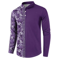 Hawaiian Tribal Elements Hibiscus Button Sweatshirt Purple Pattern - Polynesian Pride