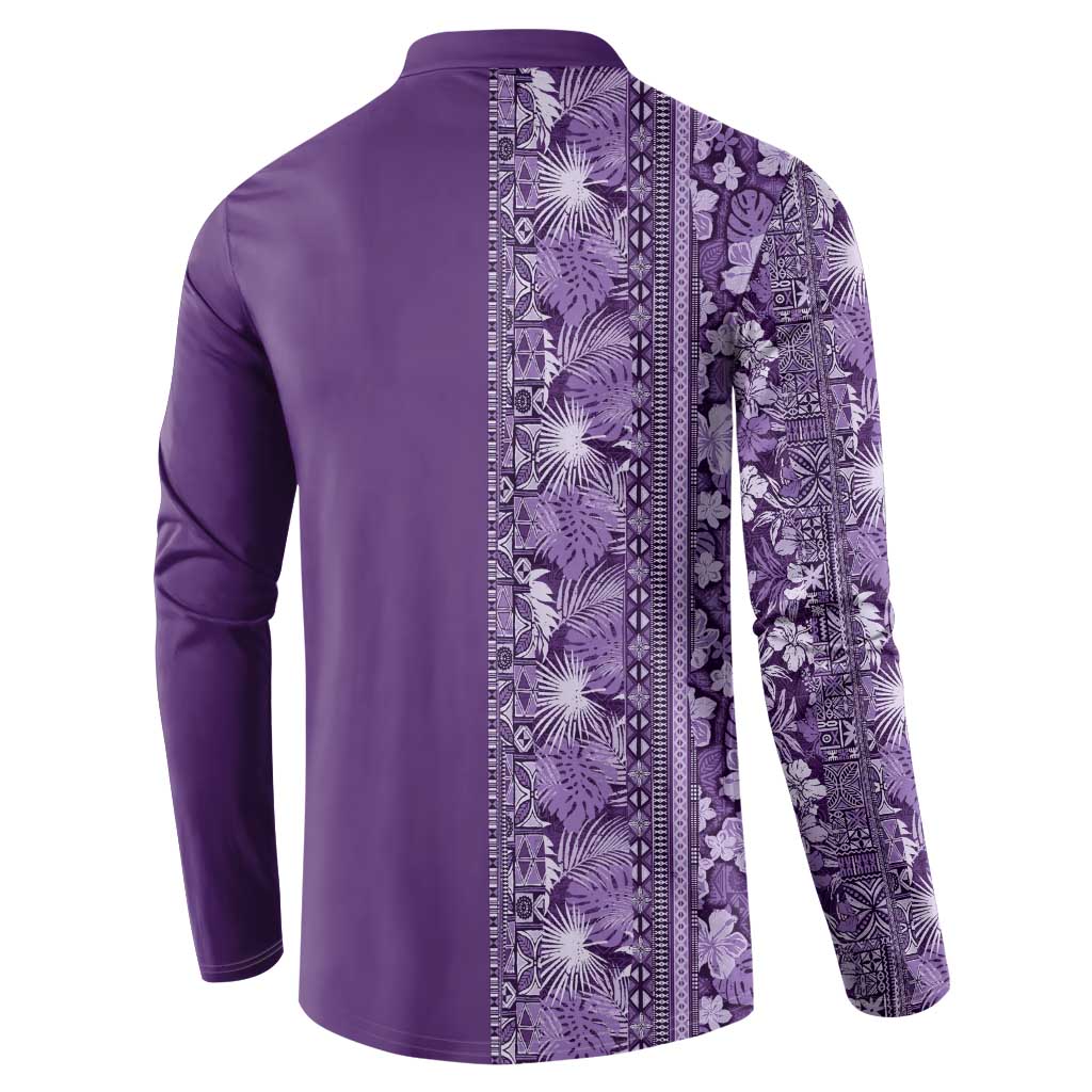 Hawaiian Tribal Elements Hibiscus Button Sweatshirt Purple Pattern - Polynesian Pride