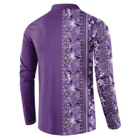 Hawaiian Tribal Elements Hibiscus Button Sweatshirt Purple Pattern - Polynesian Pride