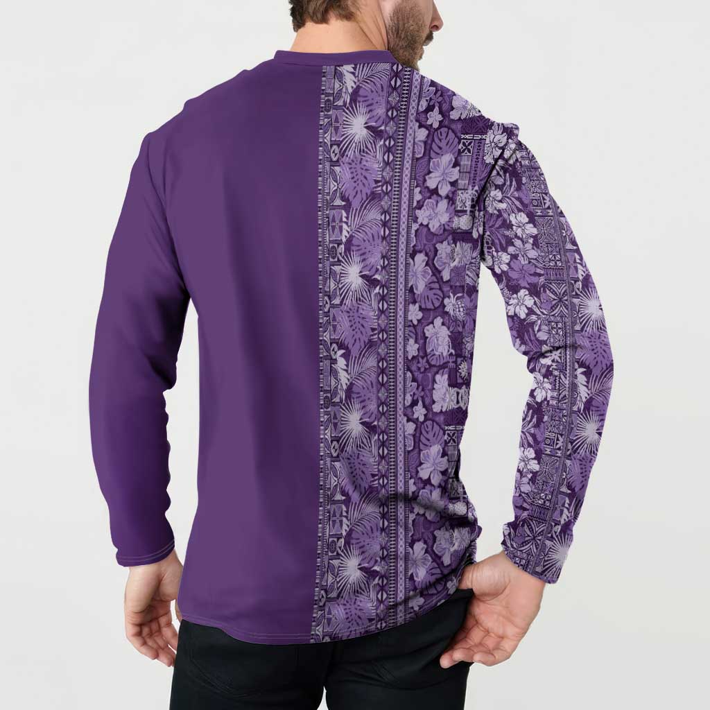 Hawaiian Tribal Elements Hibiscus Button Sweatshirt Purple Pattern - Polynesian Pride