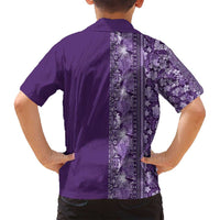 Hawaiian Tribal Elements Hibiscus Family Matching Long Sleeve Bodycon Dress and Hawaiian Shirt Purple Pattern - Polynesian Pride