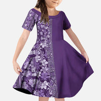 Hawaiian Tribal Elements Hibiscus Family Matching Mermaid Dress and Hawaiian Shirt Purple Pattern - Polynesian Pride
