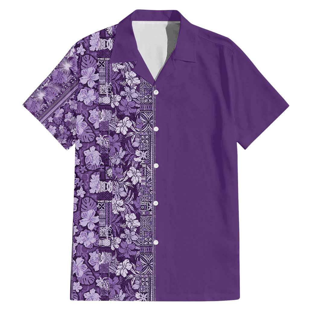 Hawaiian Tribal Elements Hibiscus Family Matching Mermaid Dress and Hawaiian Shirt Purple Pattern - Polynesian Pride