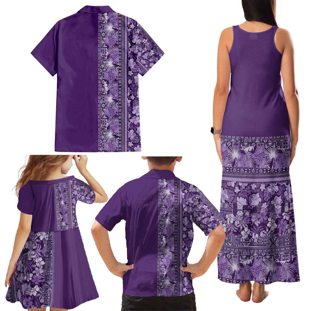 Hawaiian Tribal Elements Hibiscus Family Matching Tank Maxi Dress and Hawaiian Shirt Purple Pattern - Polynesian Pride
