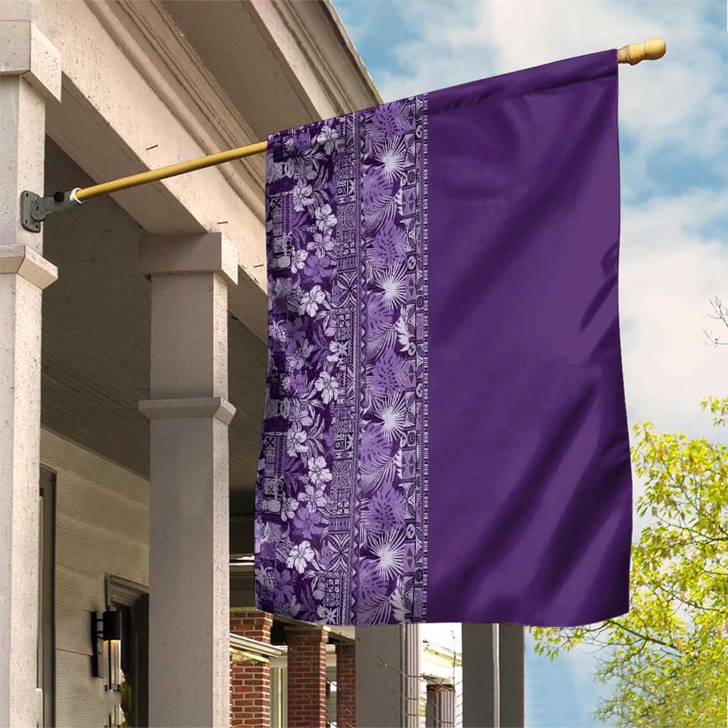 Hawaiian Tribal Elements Hibiscus Garden Flag Purple Pattern - Polynesian Pride