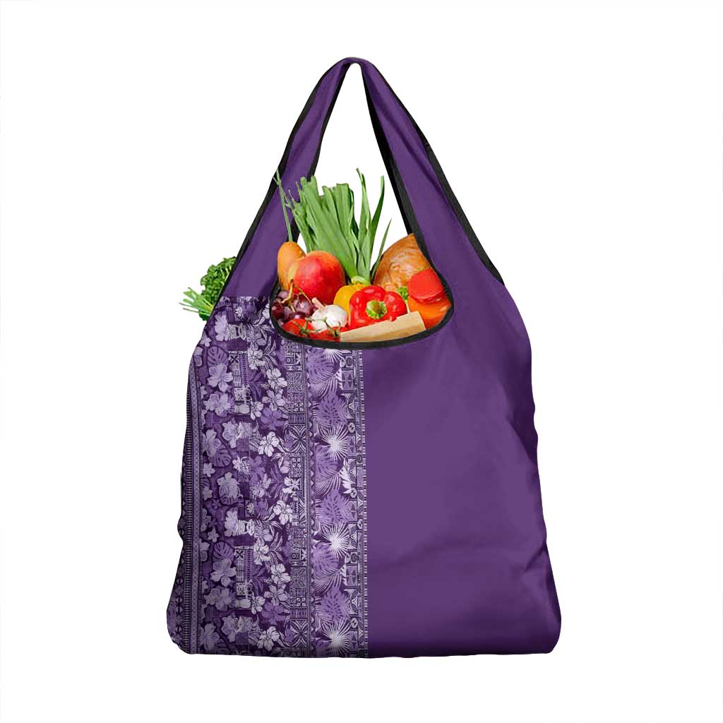 Hawaiian Tribal Elements Hibiscus Grocery Bag Purple Pattern - Polynesian Pride