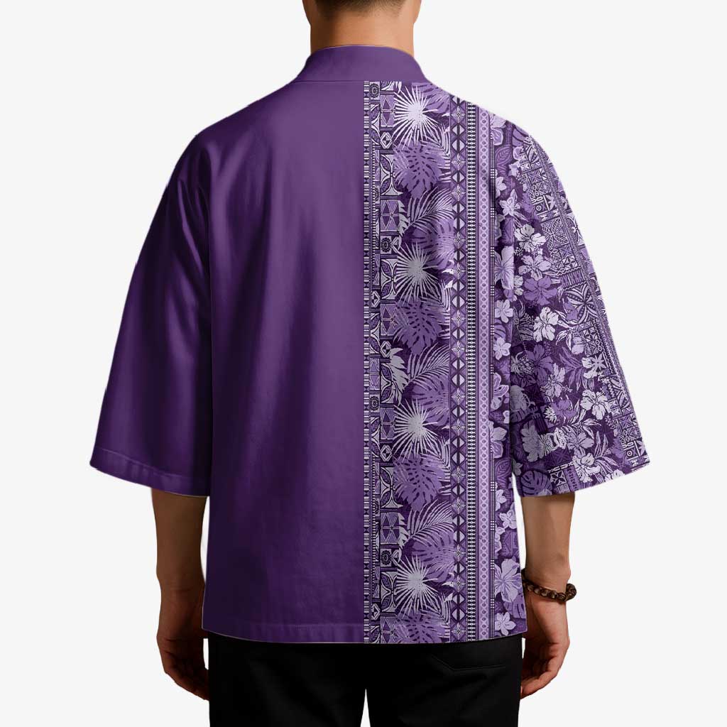 Hawaiian Tribal Elements Hibiscus Kimono Purple Pattern - Polynesian Pride