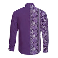 Hawaiian Tribal Elements Hibiscus Long Sleeve Button Shirt Purple Pattern - Polynesian Pride