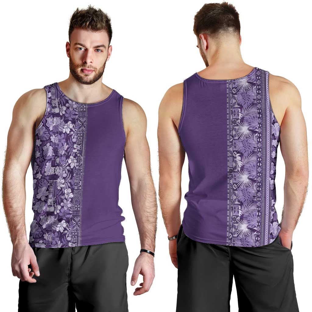 Hawaiian Tribal Elements Hibiscus Men Tank Top Purple Pattern - Polynesian Pride