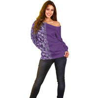 Hawaiian Tribal Elements Hibiscus Off Shoulder Sweater Purple Pattern - Polynesian Pride