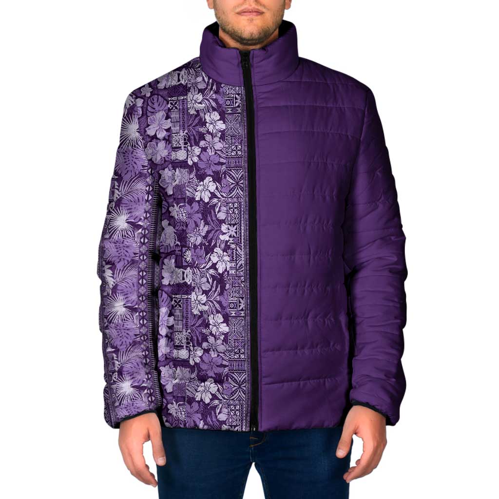 Hawaiian Tribal Elements Hibiscus Padded Jacket Purple Pattern - Polynesian Pride