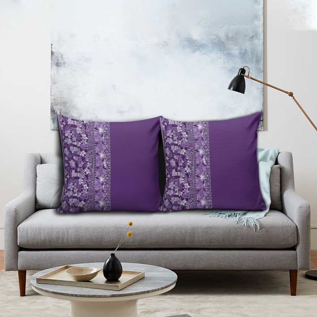 Hawaiian Tribal Elements Hibiscus Pillow Cover Purple Pattern - Polynesian Pride