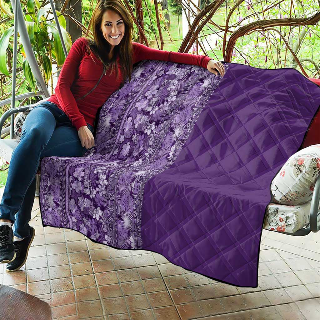 Hawaiian Tribal Elements Hibiscus Quilt Purple Pattern - Polynesian Pride