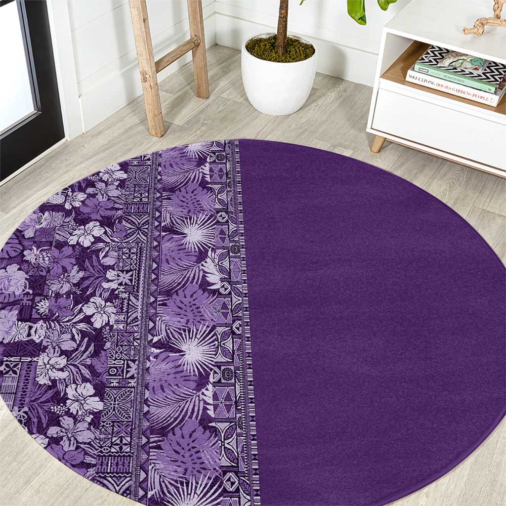 Hawaiian Tribal Elements Hibiscus Round Carpet Purple Pattern - Polynesian Pride
