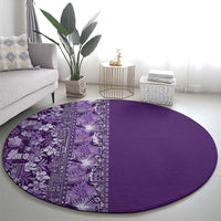 Hawaiian Tribal Elements Hibiscus Round Carpet Purple Pattern - Polynesian Pride