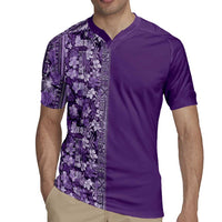 Hawaiian Tribal Elements Hibiscus Rugby Jersey Purple Pattern - Polynesian Pride