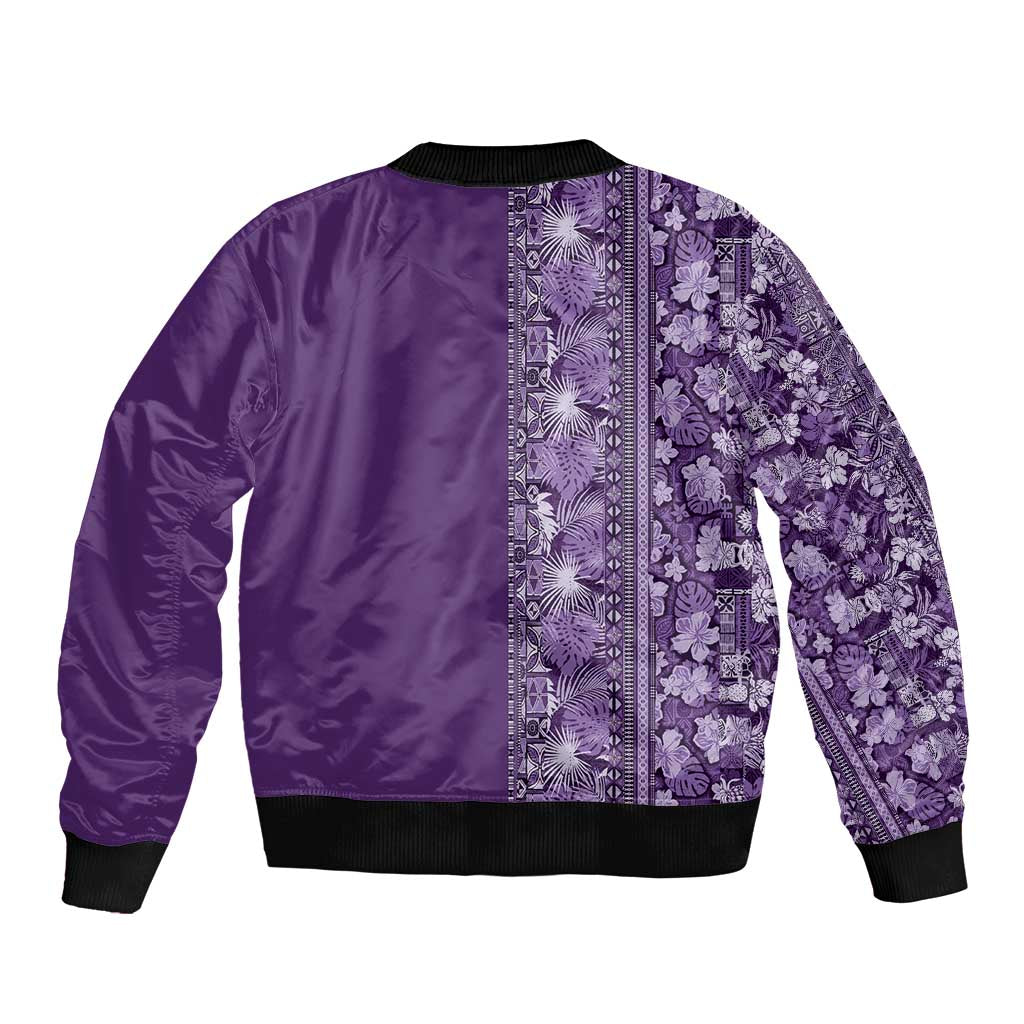 Hawaiian Tribal Elements Hibiscus Sleeve Zip Bomber Jacket Purple Pattern - Polynesian Pride