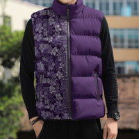 Hawaiian Tribal Elements Hibiscus Sleeveless Puffer Jacket Purple Pattern - Polynesian Pride