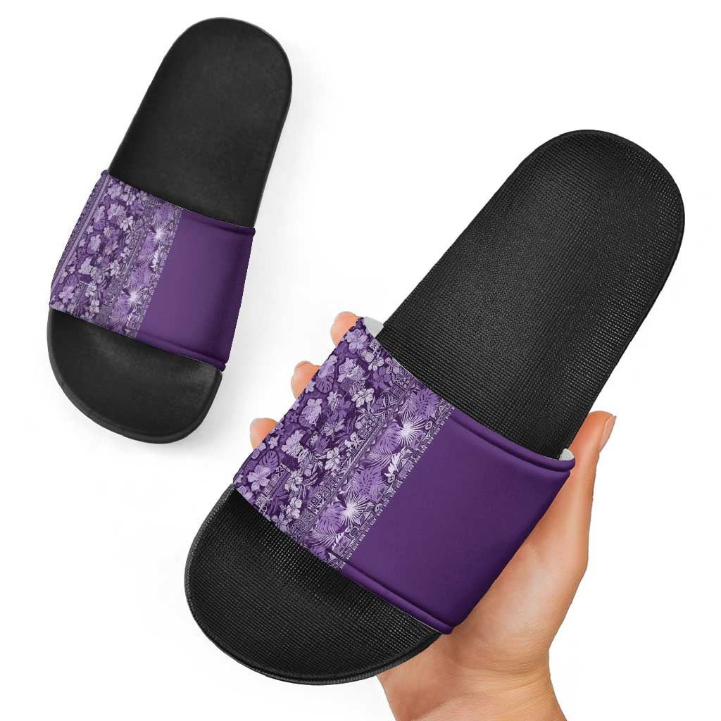Hawaiian Tribal Elements Hibiscus Slide Sandals Purple Pattern - Polynesian Pride