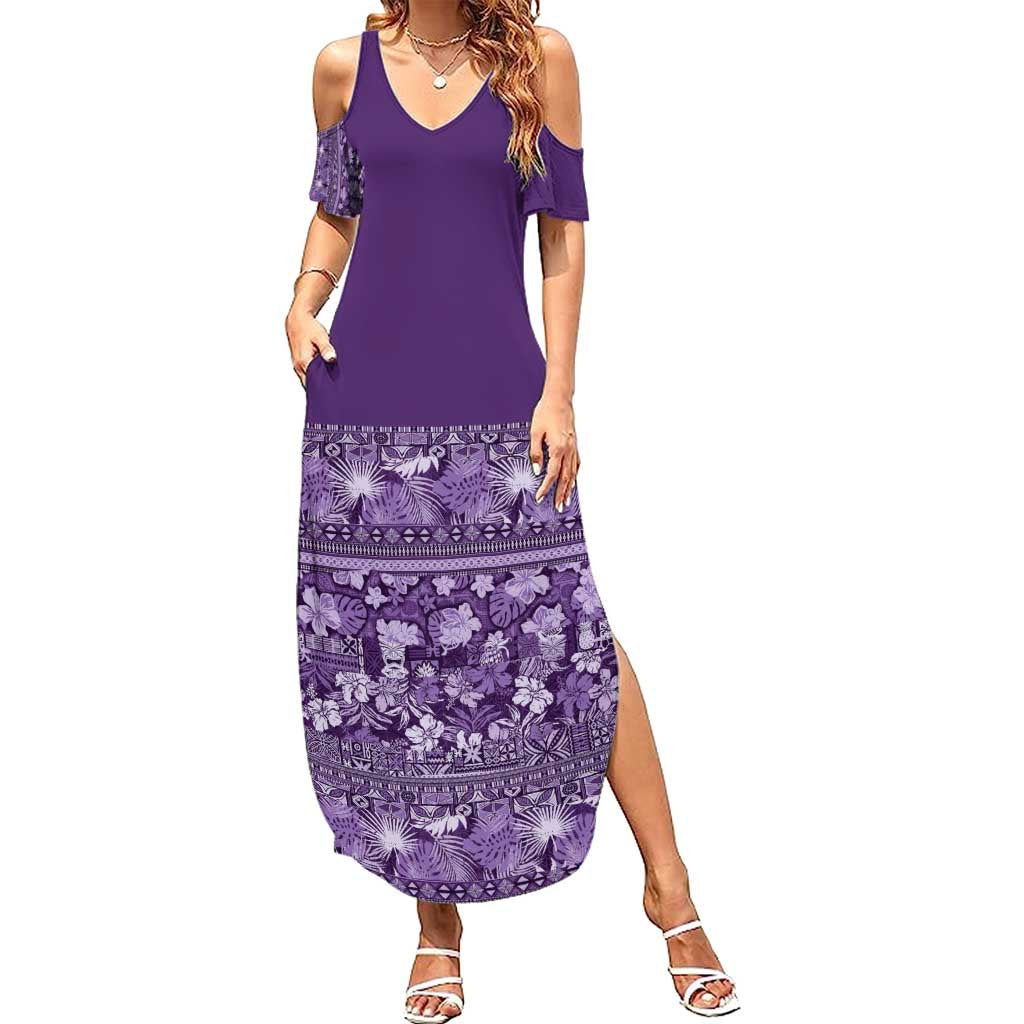 Hawaiian Tribal Elements Hibiscus Summer Maxi Dress Purple Pattern - Polynesian Pride