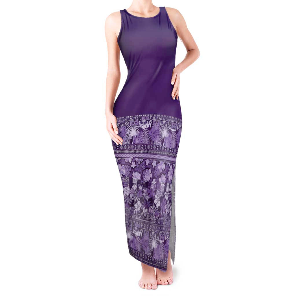 Hawaiian Tribal Elements Hibiscus Tank Maxi Dress Purple Pattern - Polynesian Pride