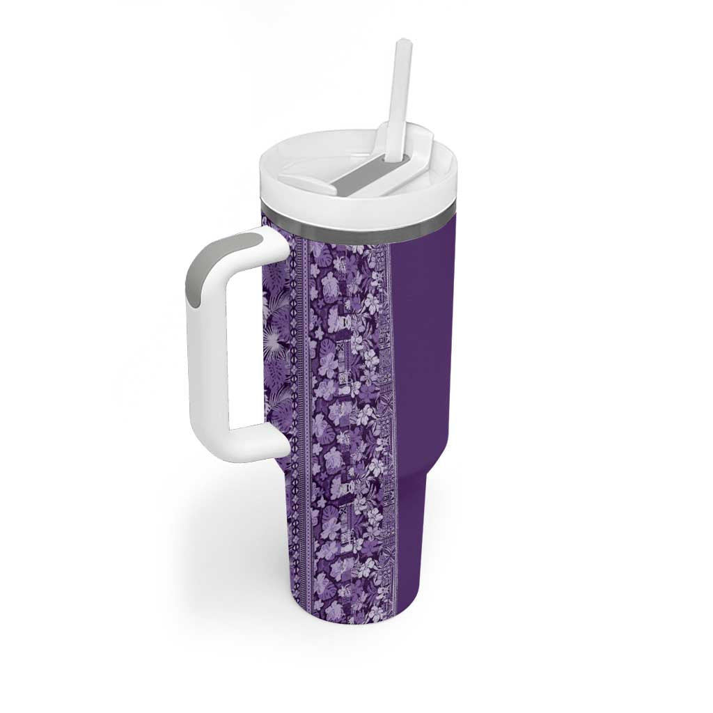 Hawaiian Tribal Elements Hibiscus Tumbler With Handle Purple Pattern - Polynesian Pride