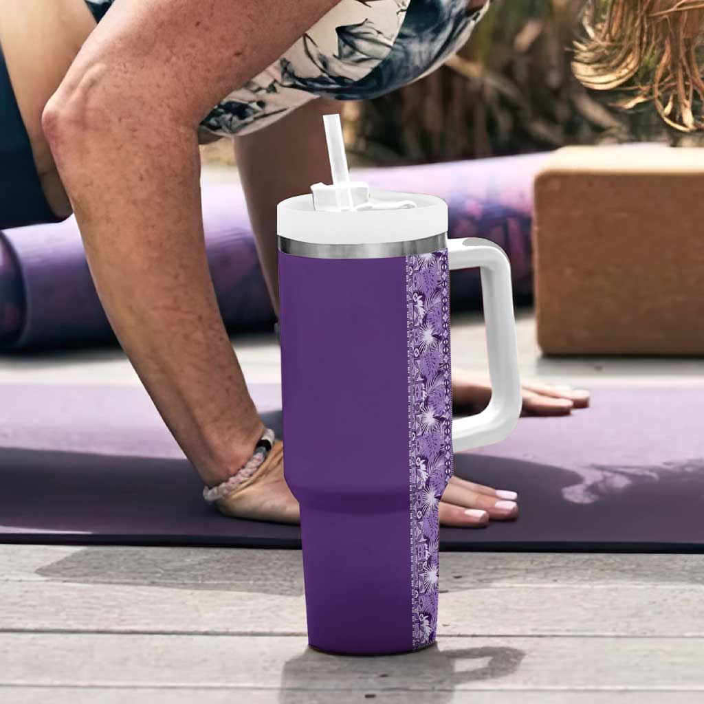 Hawaiian Tribal Elements Hibiscus Tumbler With Handle Purple Pattern - Polynesian Pride