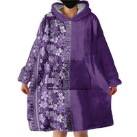 Hawaiian Tribal Elements Hibiscus Wearable Blanket Hoodie Purple Pattern - Polynesian Pride