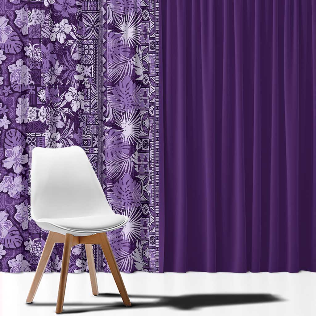 Hawaiian Tribal Elements Hibiscus Window Curtain Purple Pattern - Polynesian Pride