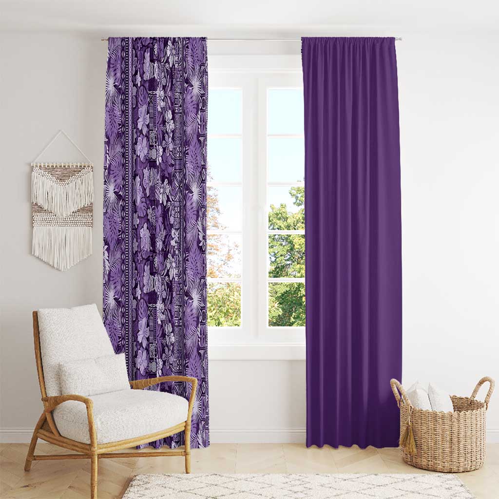 Hawaiian Tribal Elements Hibiscus Window Curtain Purple Pattern - Polynesian Pride