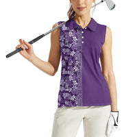 Hawaiian Tribal Elements Hibiscus Women Sleeveless Polo Shirt Purple Pattern - Polynesian Pride