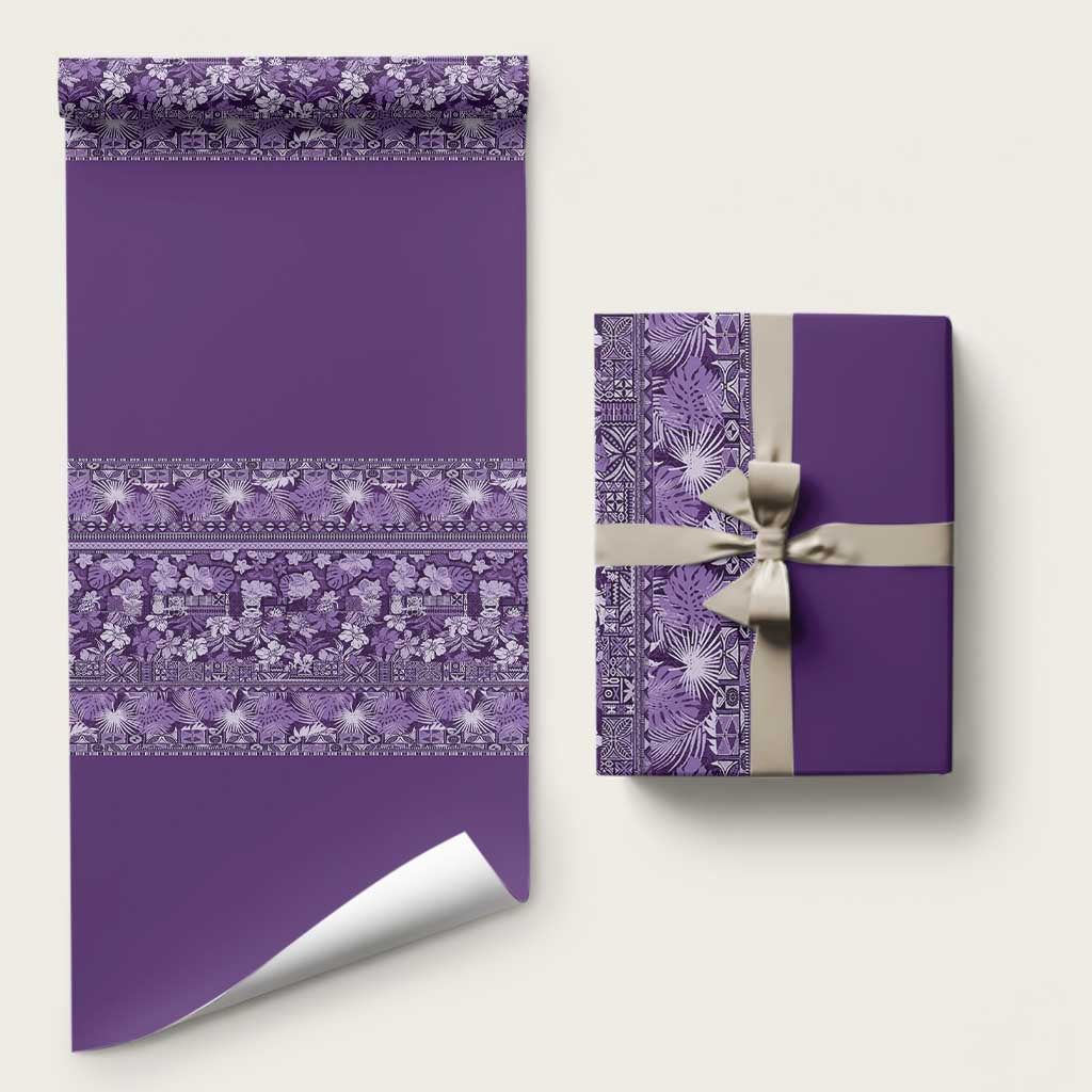 Hawaiian Tribal Elements Hibiscus Wrapping Paper Purple Pattern - Polynesian Pride