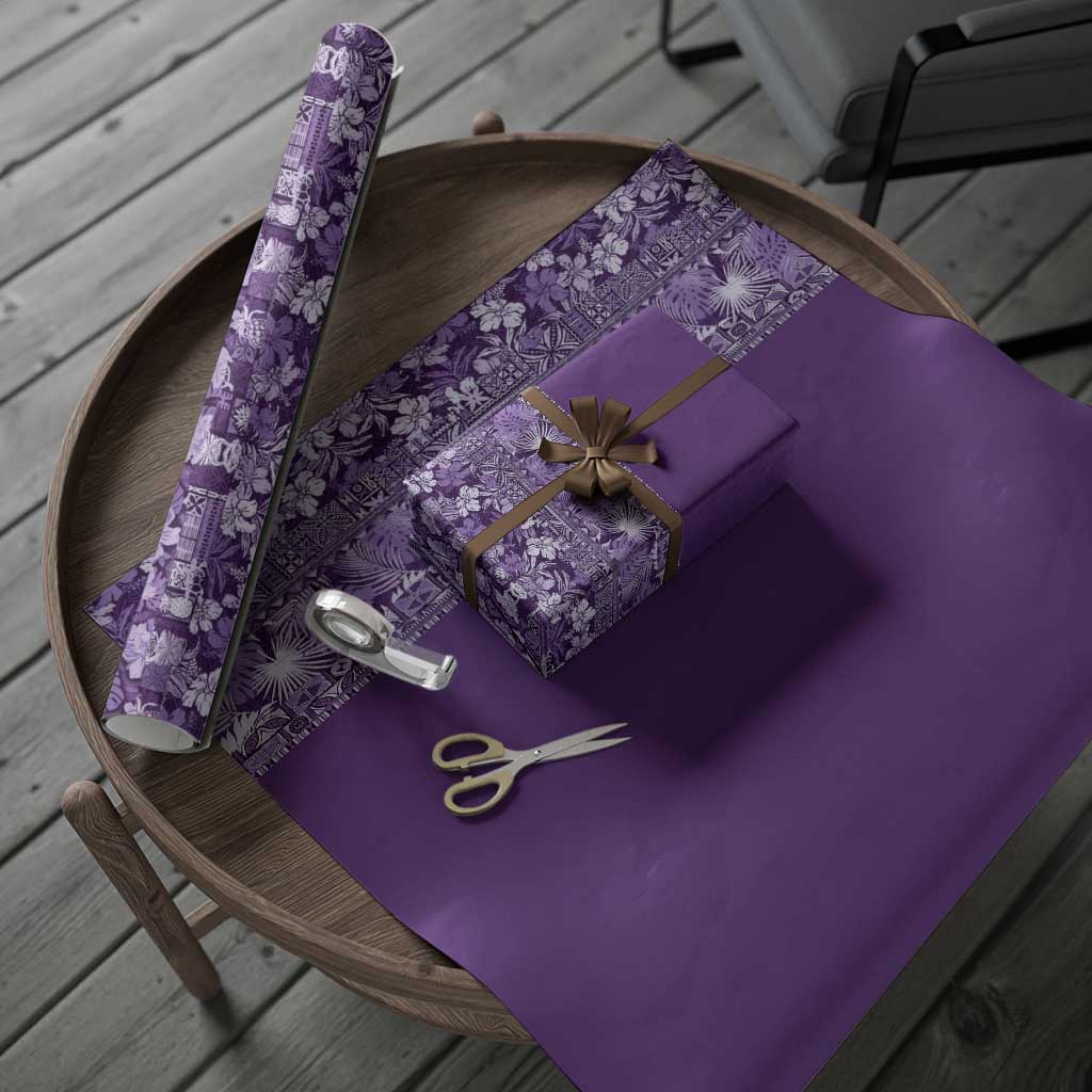 Hawaiian Tribal Elements Hibiscus Wrapping Paper Purple Pattern - Polynesian Pride