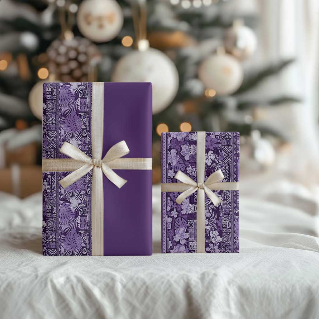Hawaiian Tribal Elements Hibiscus Wrapping Paper Purple Pattern - Polynesian Pride