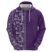 Hawaiian Tribal Elements Hibiscus Zip Hoodie Purple Pattern - Polynesian Pride
