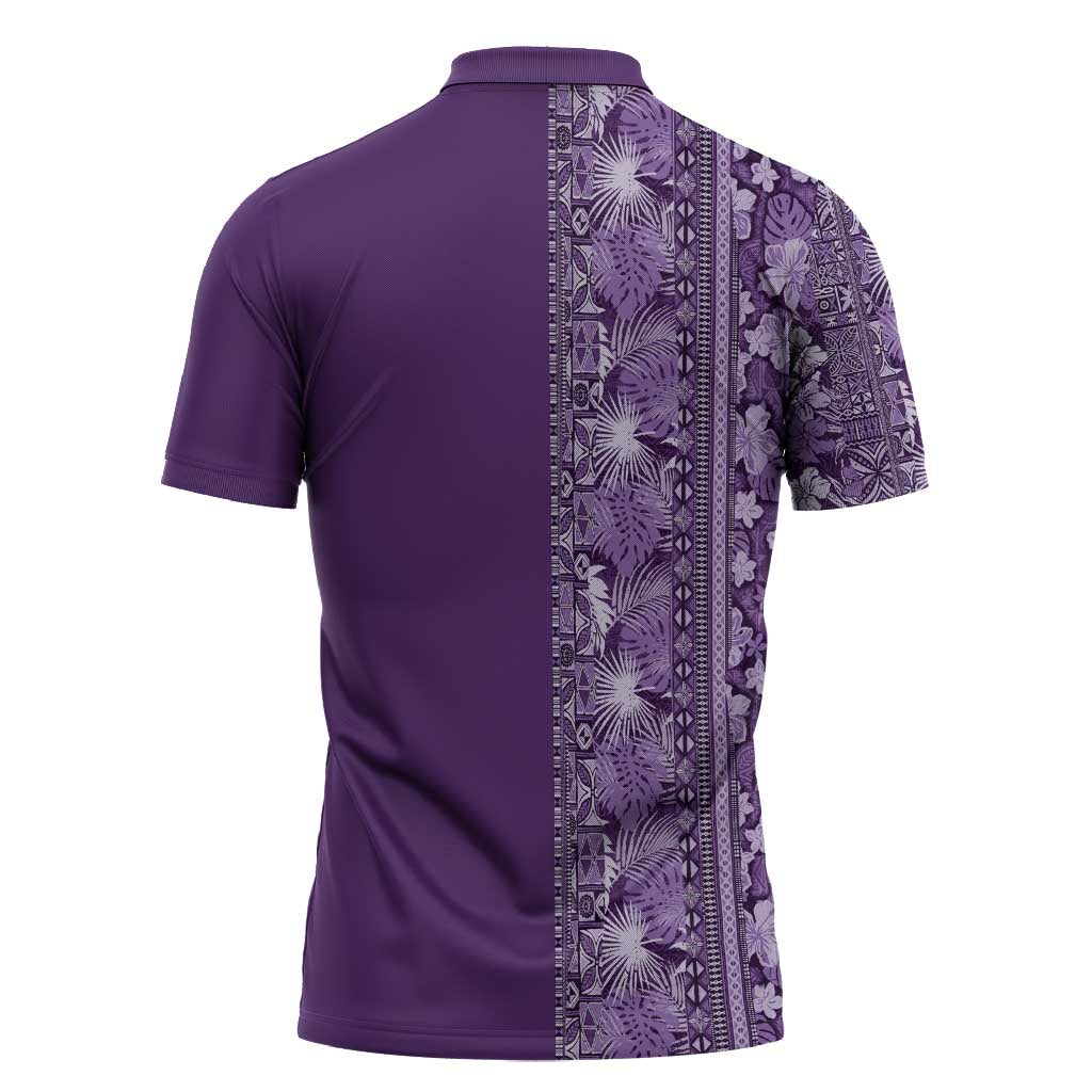 Hawaiian Tribal Elements Hibiscus Zipper Polo Shirt Purple Pattern - Polynesian Pride