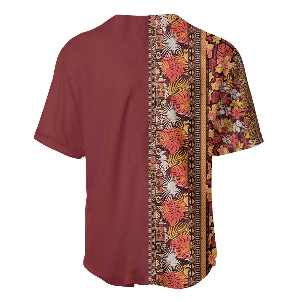 Hawaiian Tribal Elements Hibiscus Baseball Jersey Red Pattern - Polynesian Pride