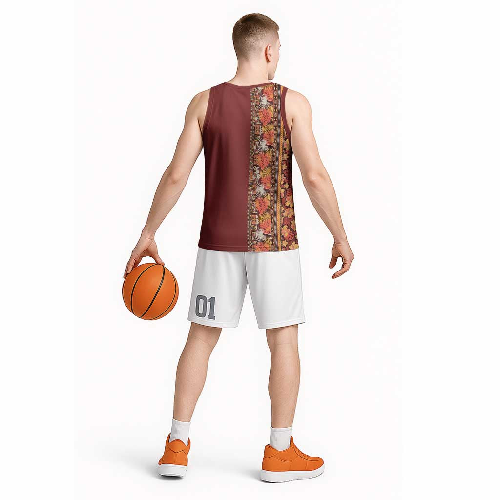 Hawaiian Tribal Elements Hibiscus Basketball Jersey Red Pattern - Polynesian Pride