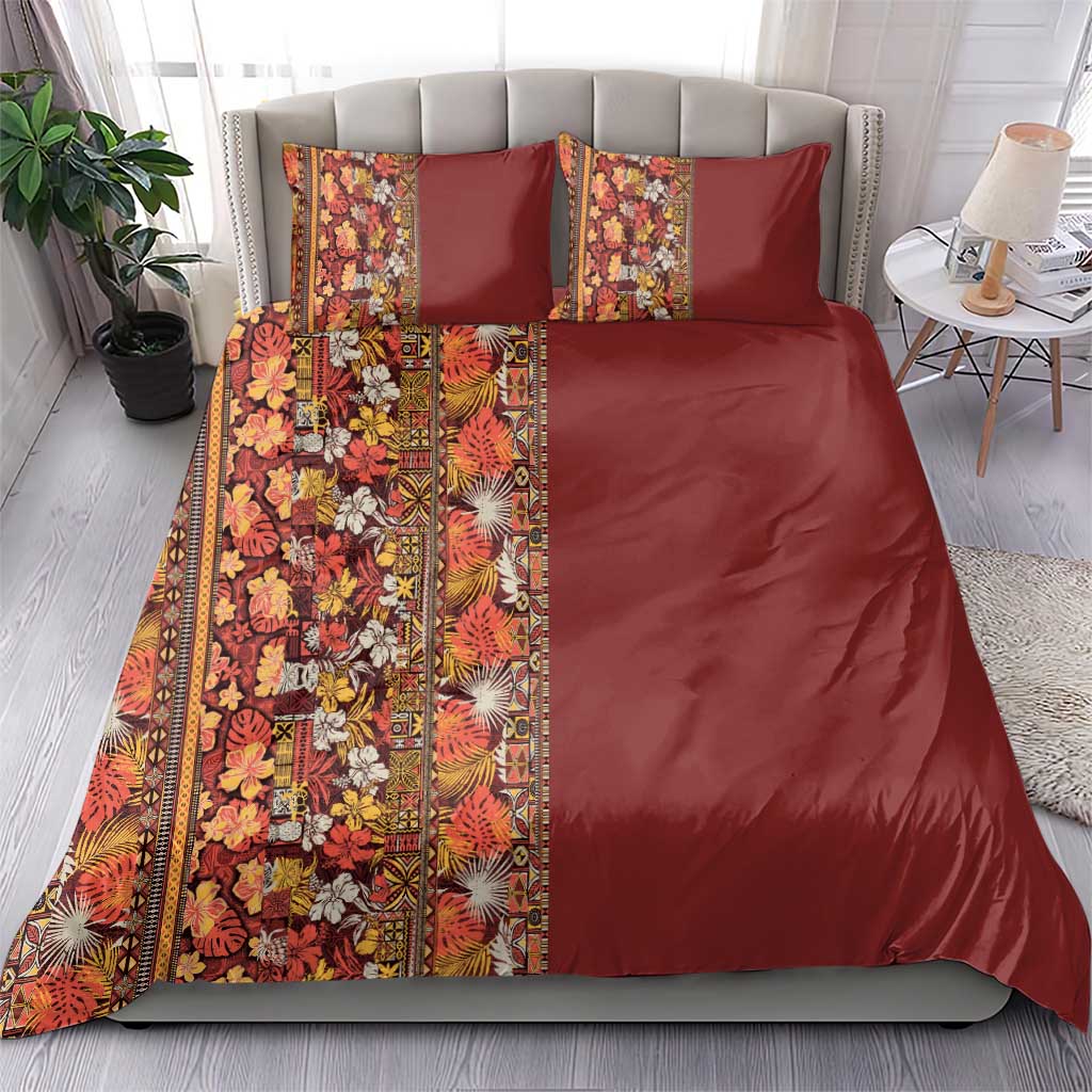 Hawaiian Tribal Elements Hibiscus Bedding Set Red Pattern - Polynesian Pride